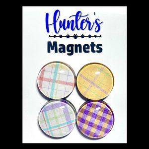 Set of 4 Magnets - Spring Plaids Glass Refrigerator Kitchen Whiteboard